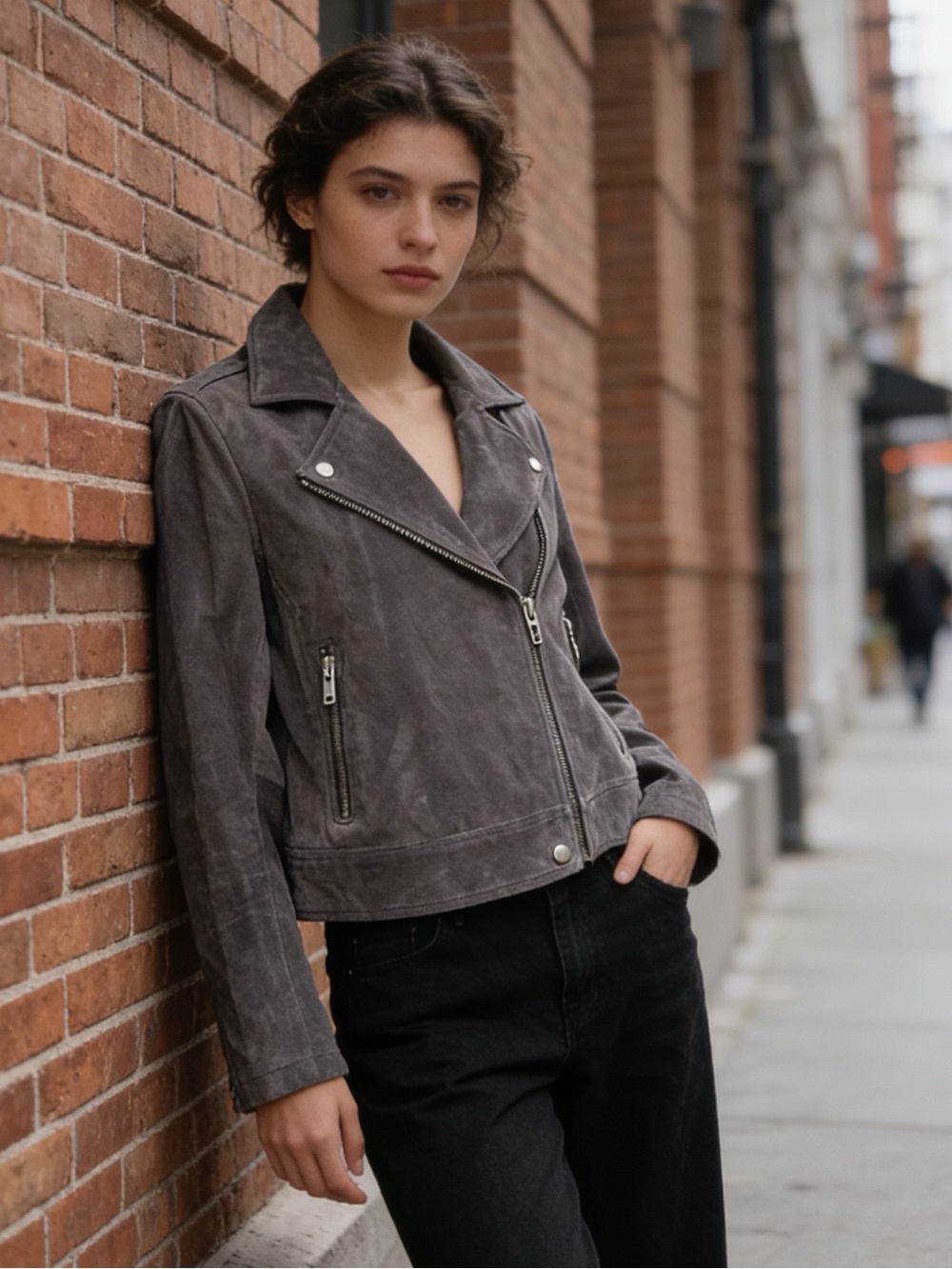 BLANKNYC Gray Faux Suede Moto Jacket Asymmetrical Zip Small - Picture 2 of 6